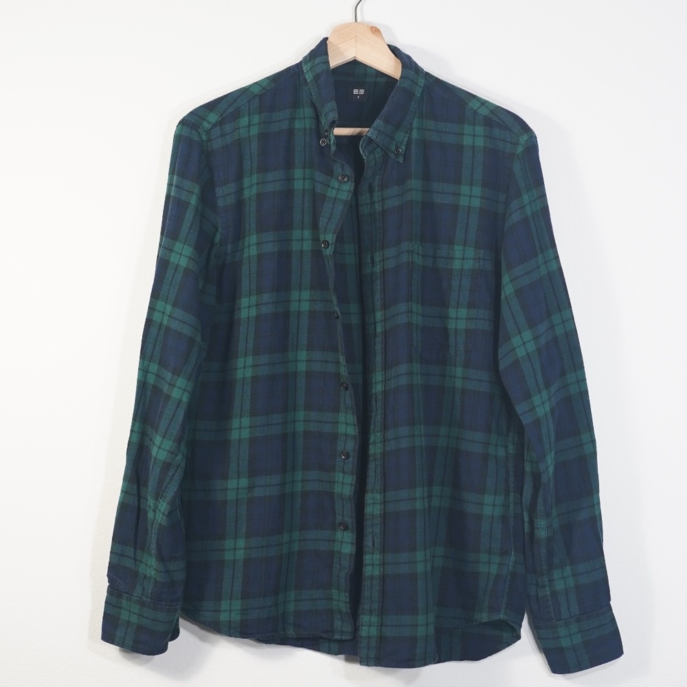 Uniqlo Classic Flannel Blue Green Checker Shirt